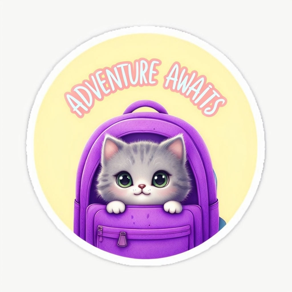 Cute Cartoon Kitten in Backpack Adventure Sticker