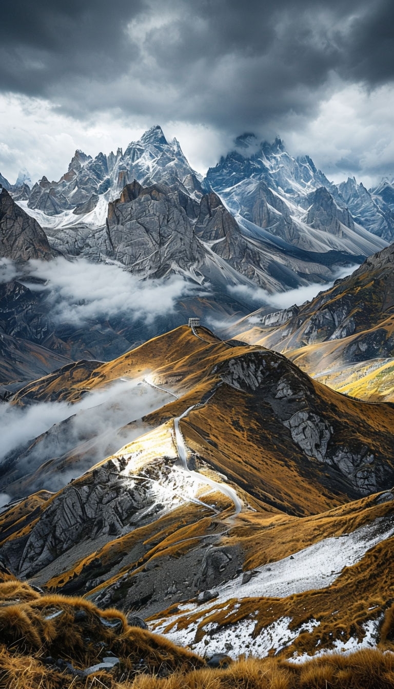 Majestic Mountainous Landscape Under Overcast Sky Mobile Wallpaper
