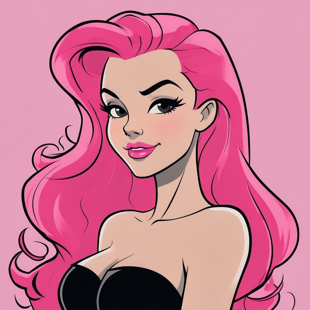 Vibrant Pink Haired Cartoon Character Illustration T-Shirt