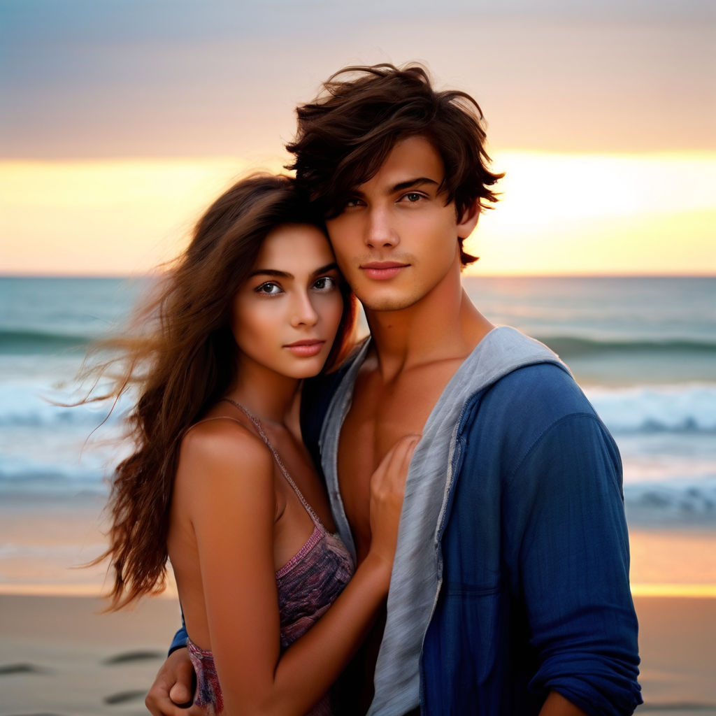 Young woman in a bathing suit sitting in a face boy friend