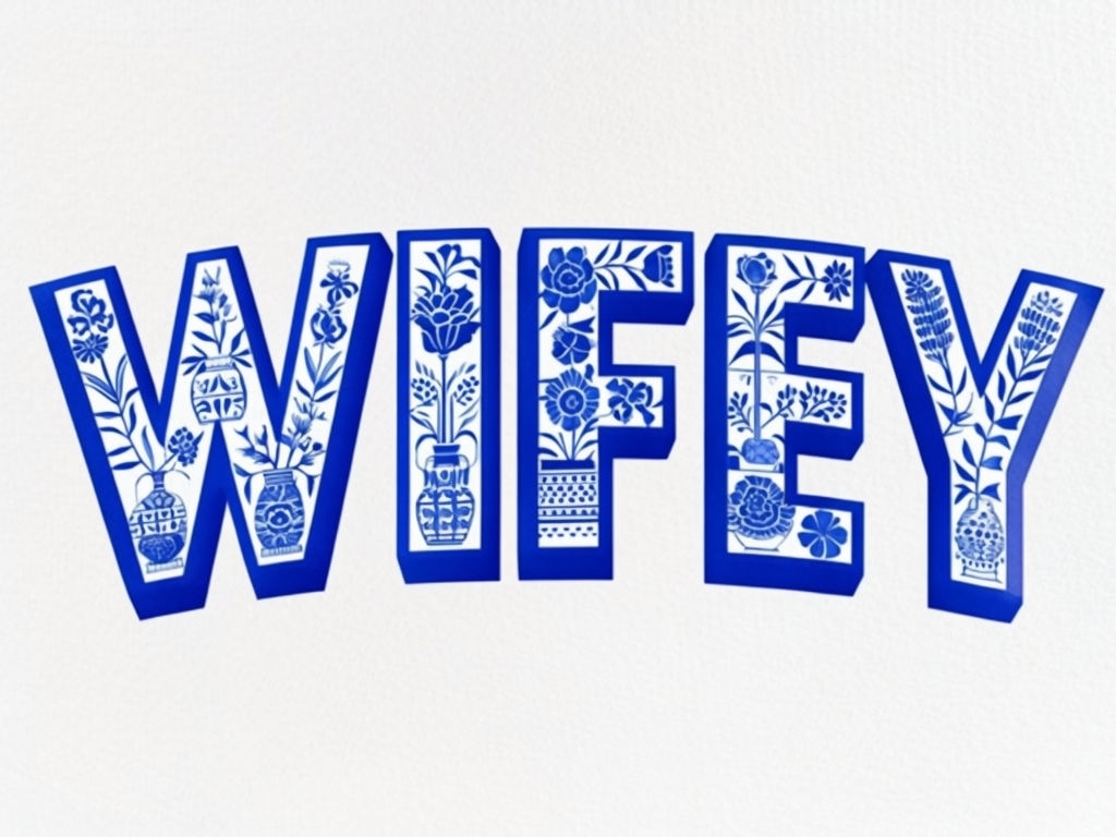 Intricate Blue Floral WIFEY Text Design T-Shirt