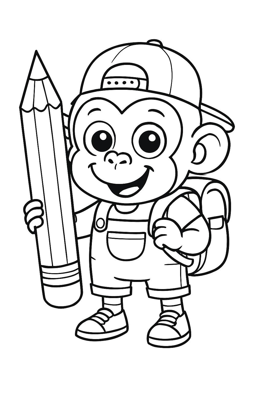 Cheerful Cartoon Monkey Character for Kids Coloring Book Pages