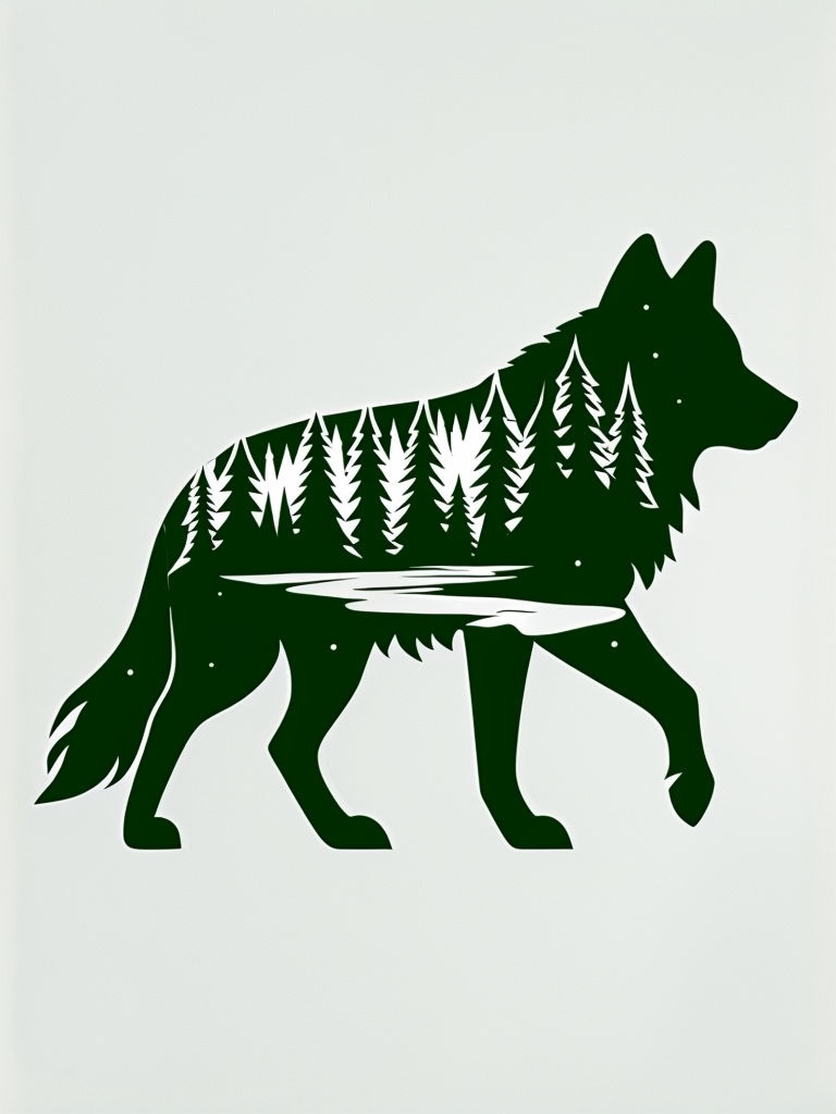 Bold Graphic Wolf in Forest Illustration T-Shirt