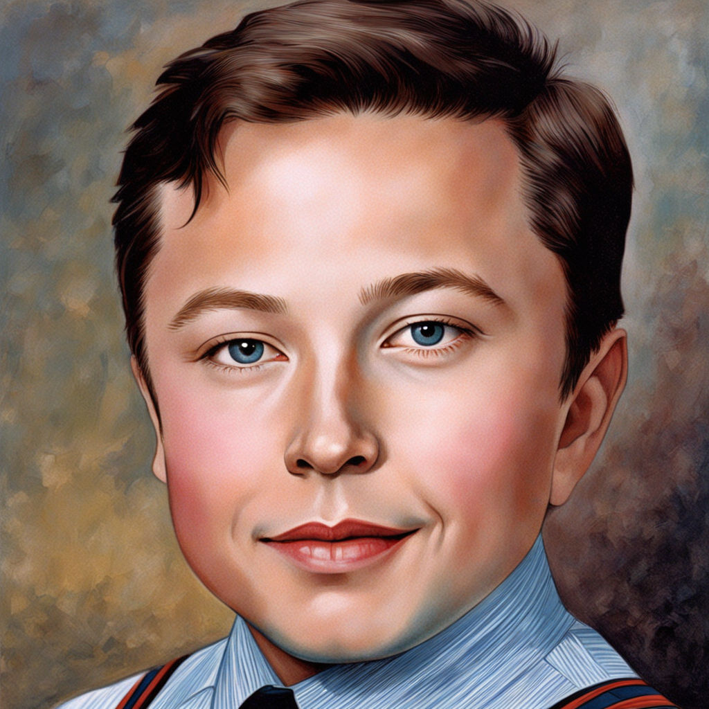 Well- defined face of Elon Musk when he was a young boy in k... by ...