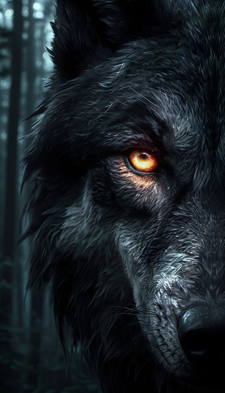 Intense Close-Up of a Wolf's Amber Eye Digital Artwork Mobile Wallpaper