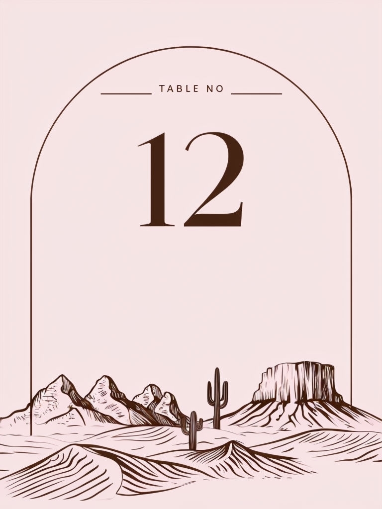 Elegant Minimalist Table Number Card Design with Desert Scene Sign