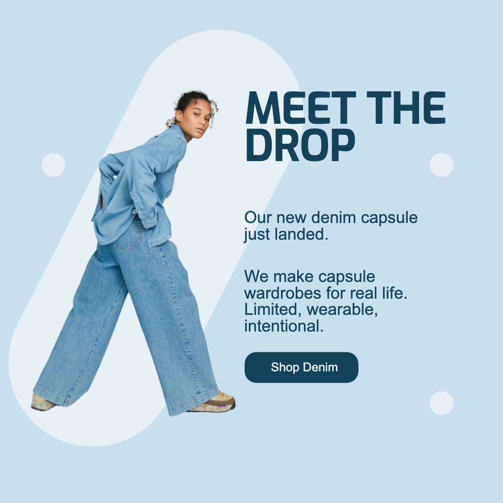 Modern Denim Fashion Advertisement Featuring Casual Style Instagram Posts