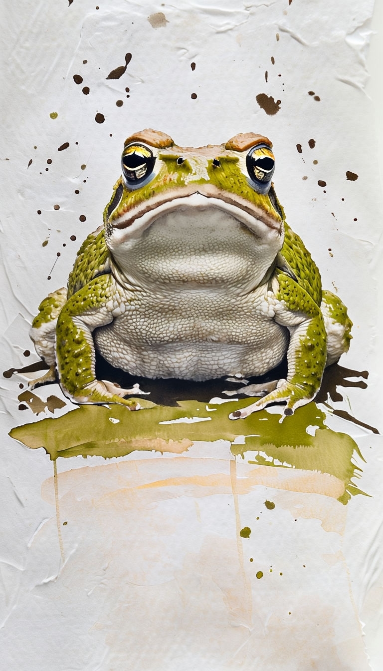 Grumpy Toad Gouache Illustration with Textured Washes Art