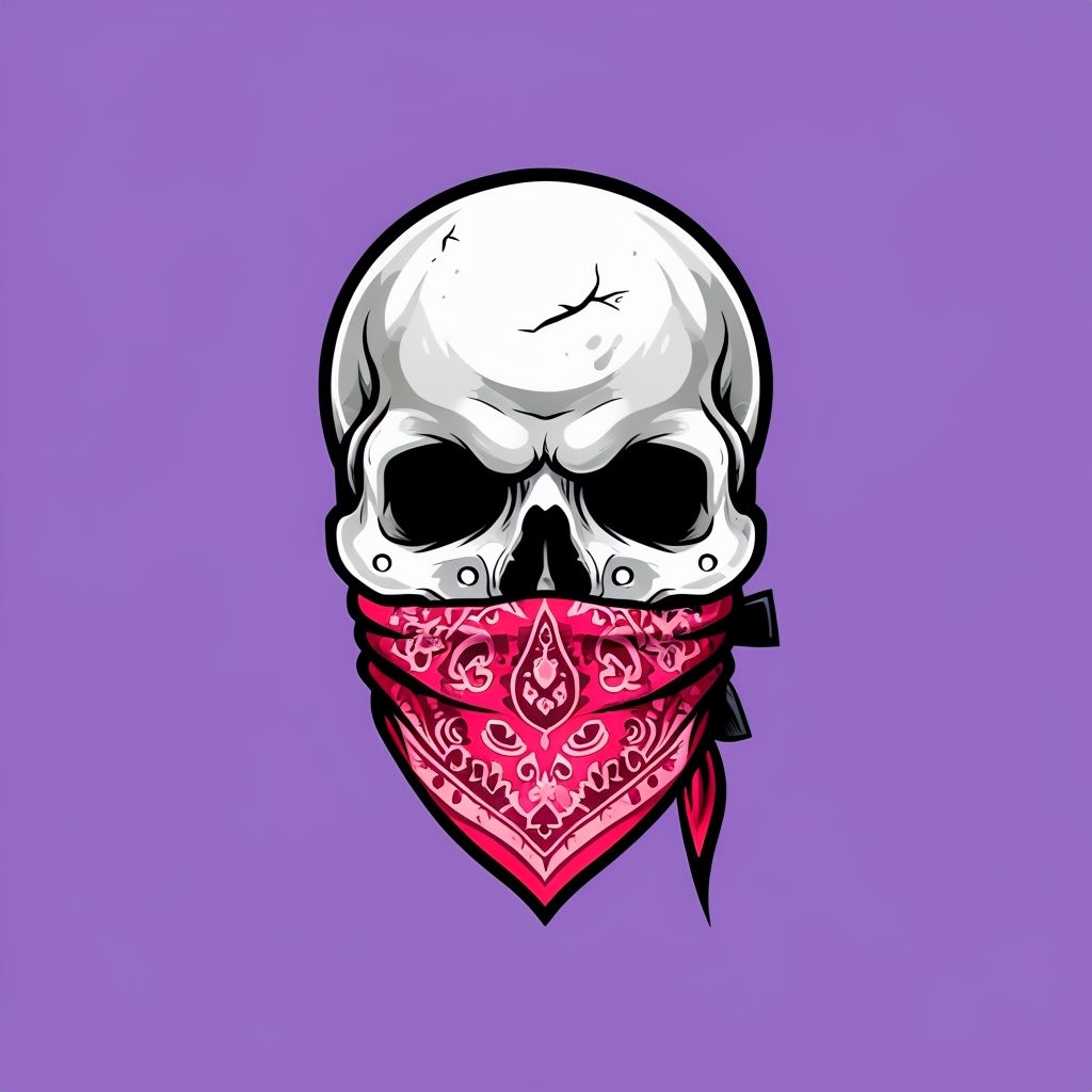 Stylized Skull with Red Bandana and Paisley Patterns T-Shirt