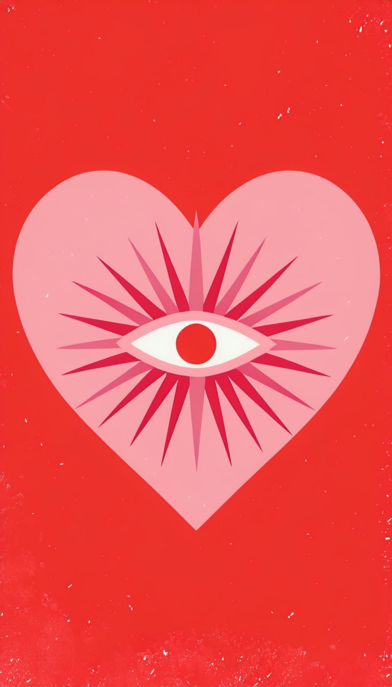 Minimalist Heart and Eye Symbol Art on Red Background Phone Case Cover