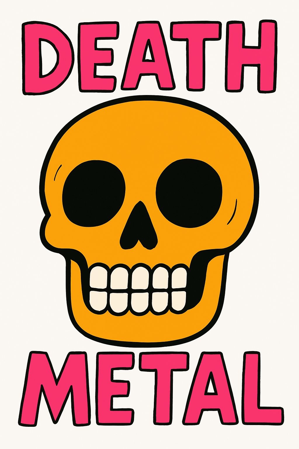 Vibrant Orange Skull with Death Metal Text Cartoon T-Shirt