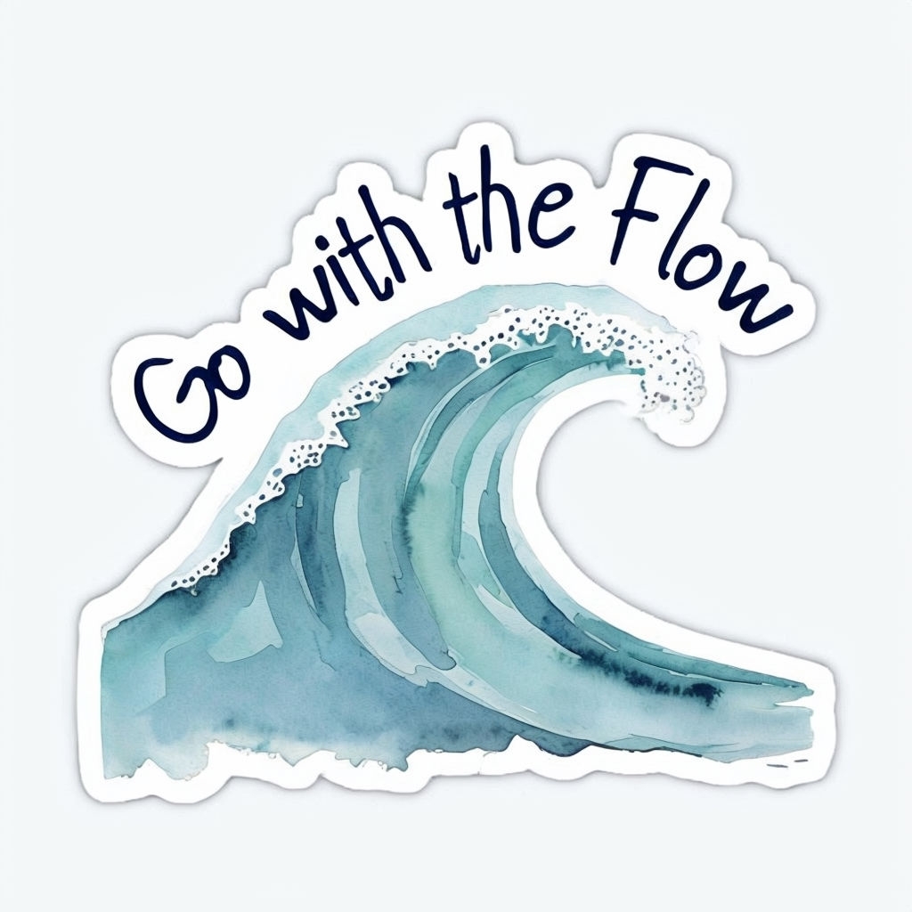 Watercolor Wave Cresting Go with the Flow Sticker