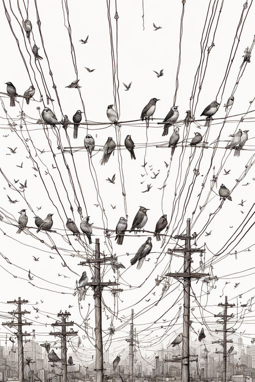 An elaborate and elaborate drawing of birds on electric wire... by ...