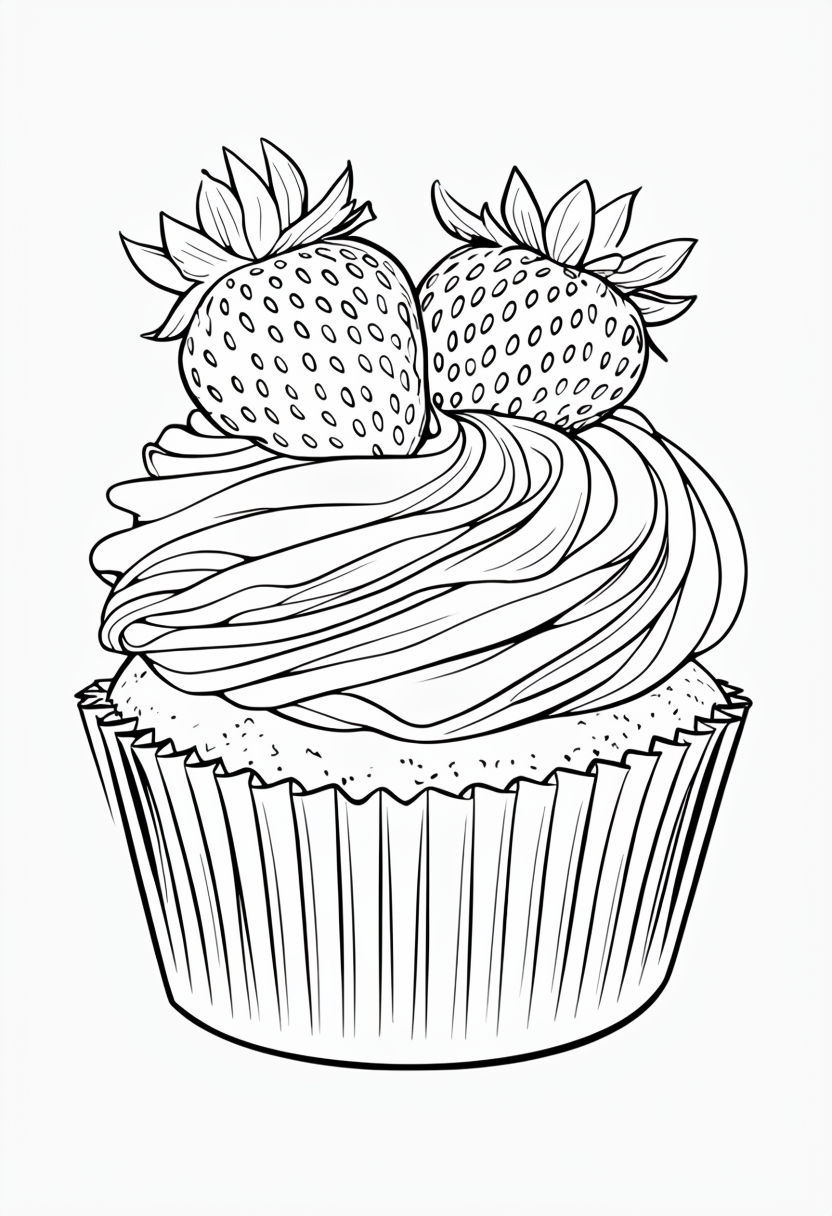 Intricate Cupcake Outline Drawing for Coloring Book Pages