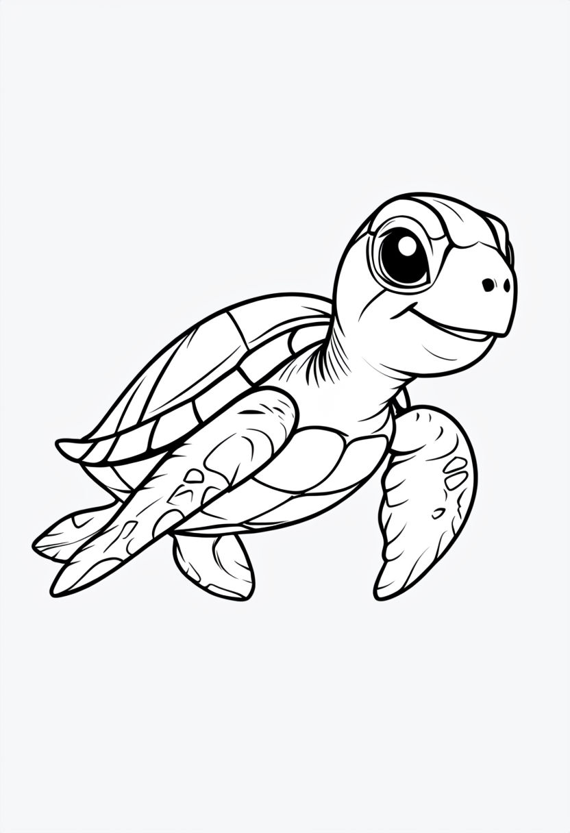 Cartoon Sea Turtle Line Drawing for Coloring Book Pages