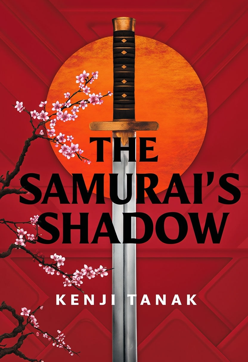 Dramatic Samurai's Shadow Book Cover with Cherry Blossoms EBook Cover