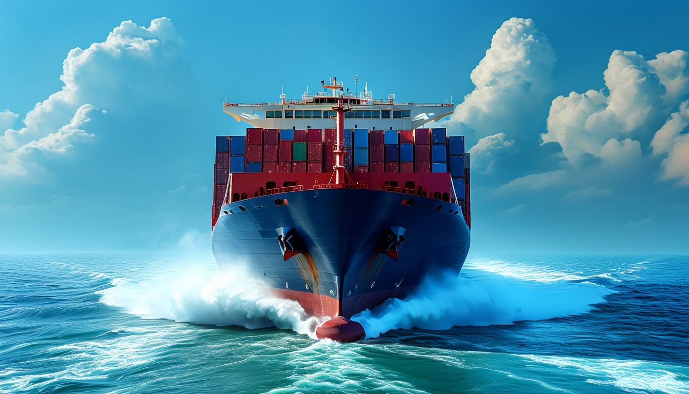 Majestic Container Ship in Turquoise Ocean Background Image Virtual Backgrounds