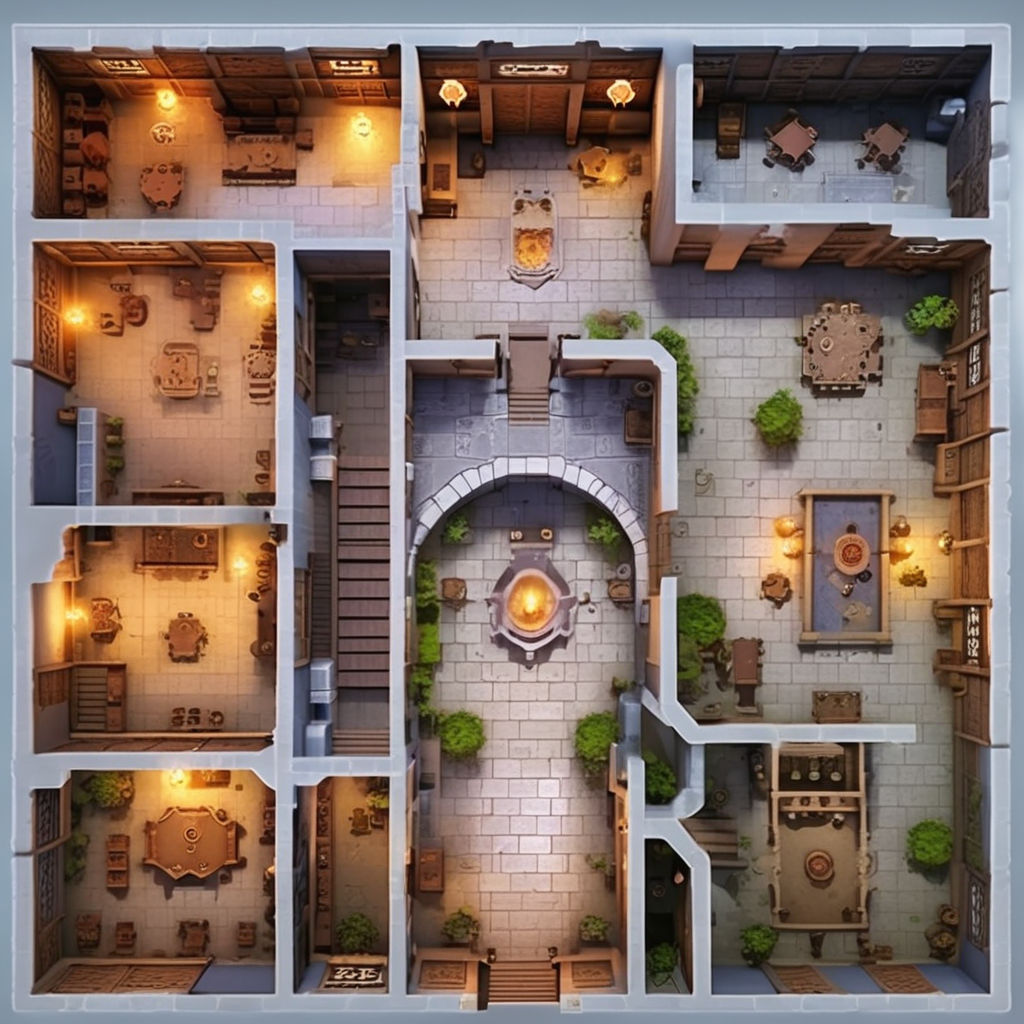 Create a dungeon map for a roleplaying game. The dungeon has... by Aino
