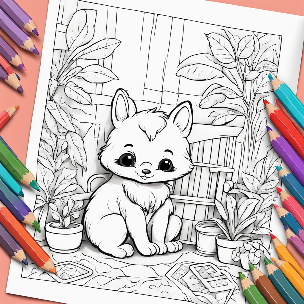Cozy corner coloring page with cute animal character by mah sito ...