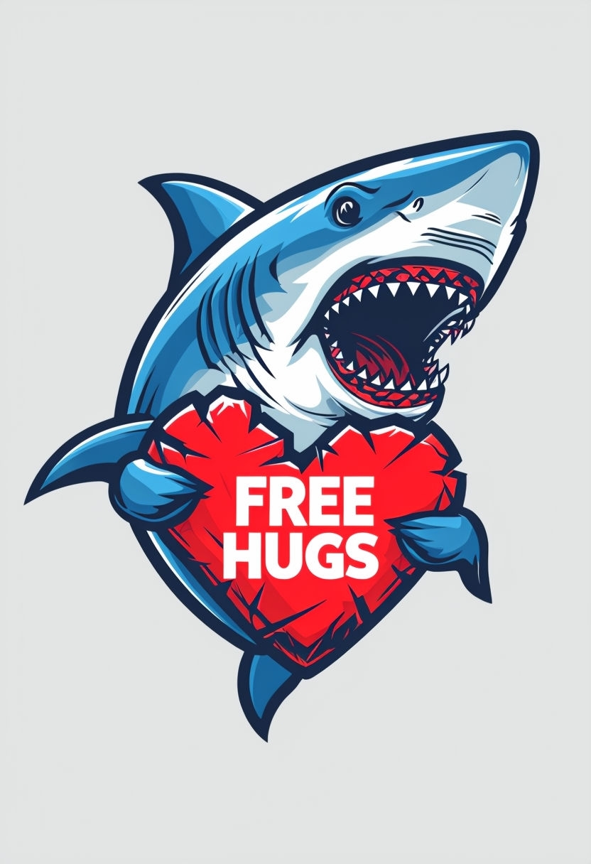 Playful Shark with Heart Offering Free Hugs Poster