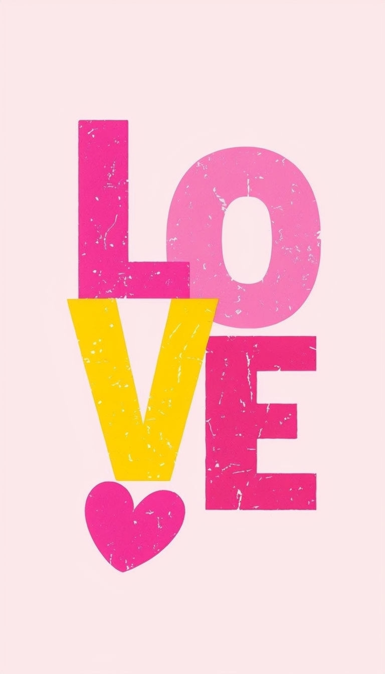 Vibrant Minimalist Love Typography Design Mobile Wallpaper