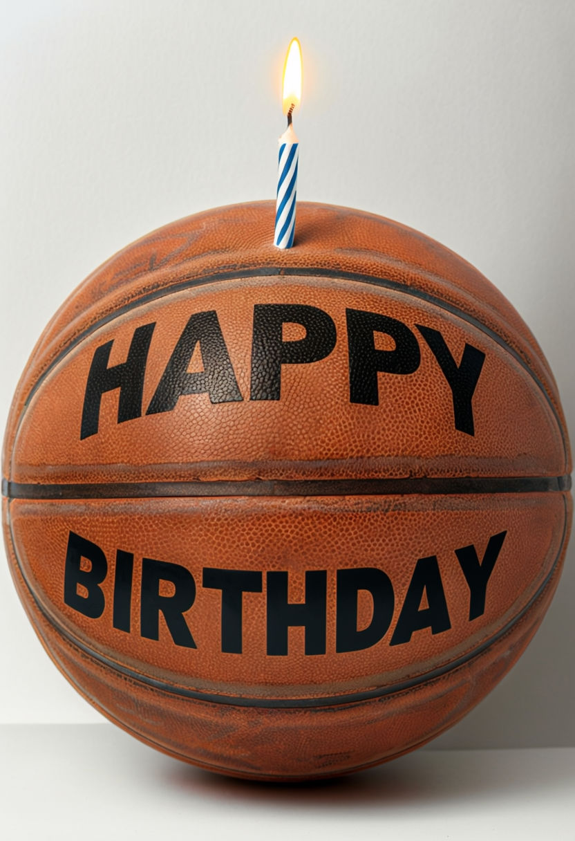 Festive Happy Birthday Basketball with Candle Art