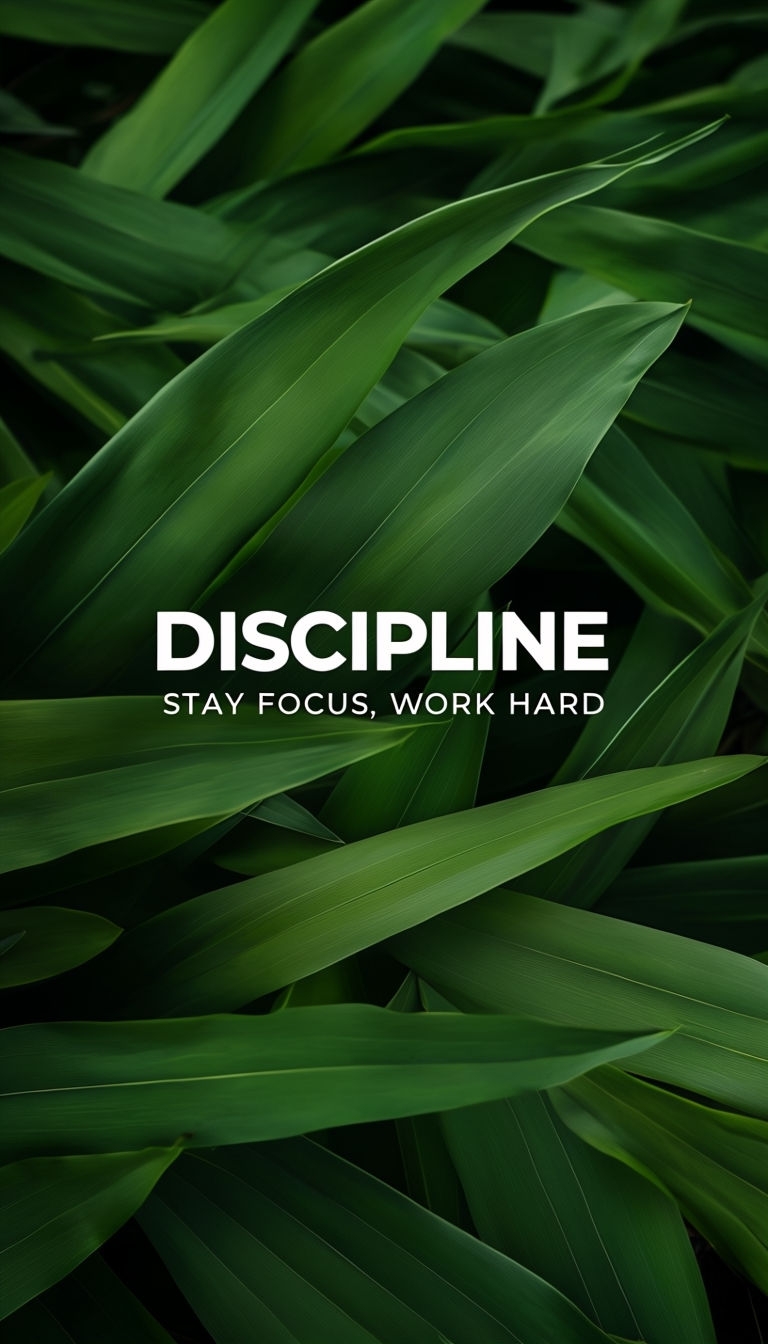 Motivational Green Leaves Illustration with Discipline Quote Mobile Wallpaper