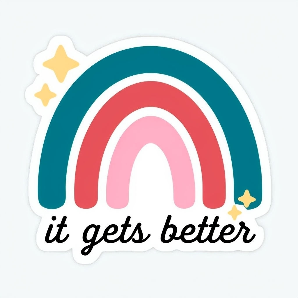 Cheerful Rainbow with Stars and 'It Gets Better' Sticker