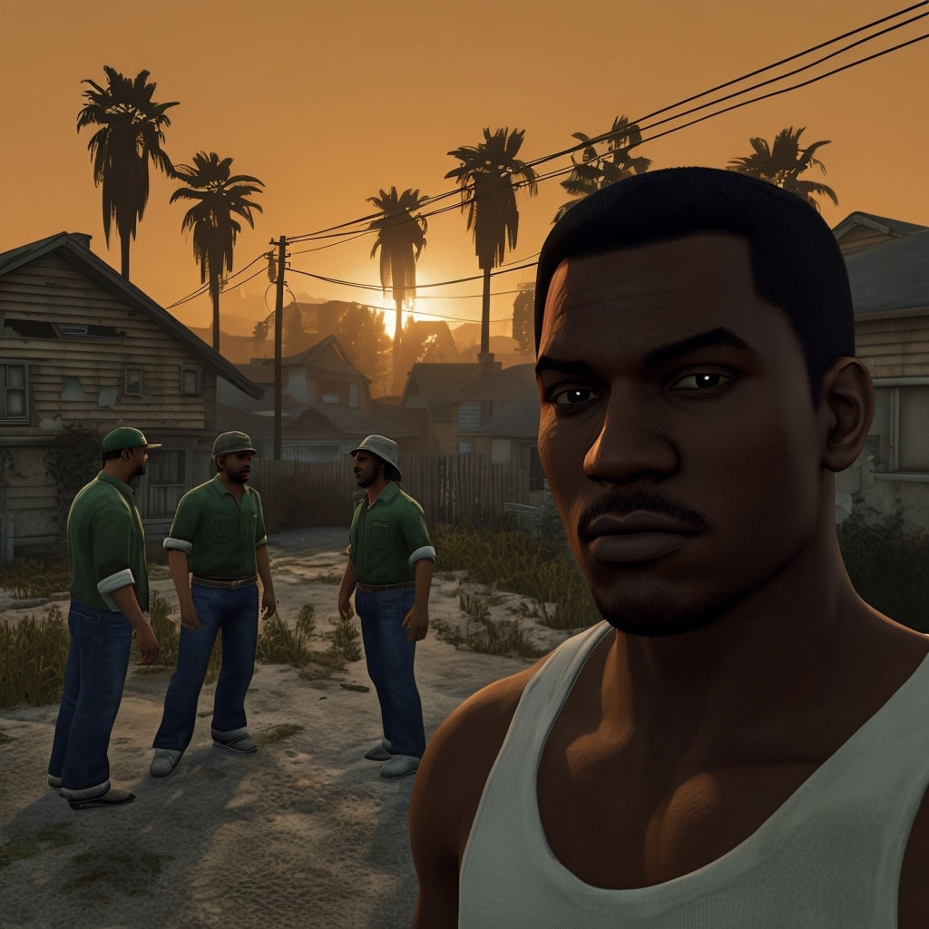 Dramatic Sunset Neighborhood Scene from Los Angeles Video Game Art