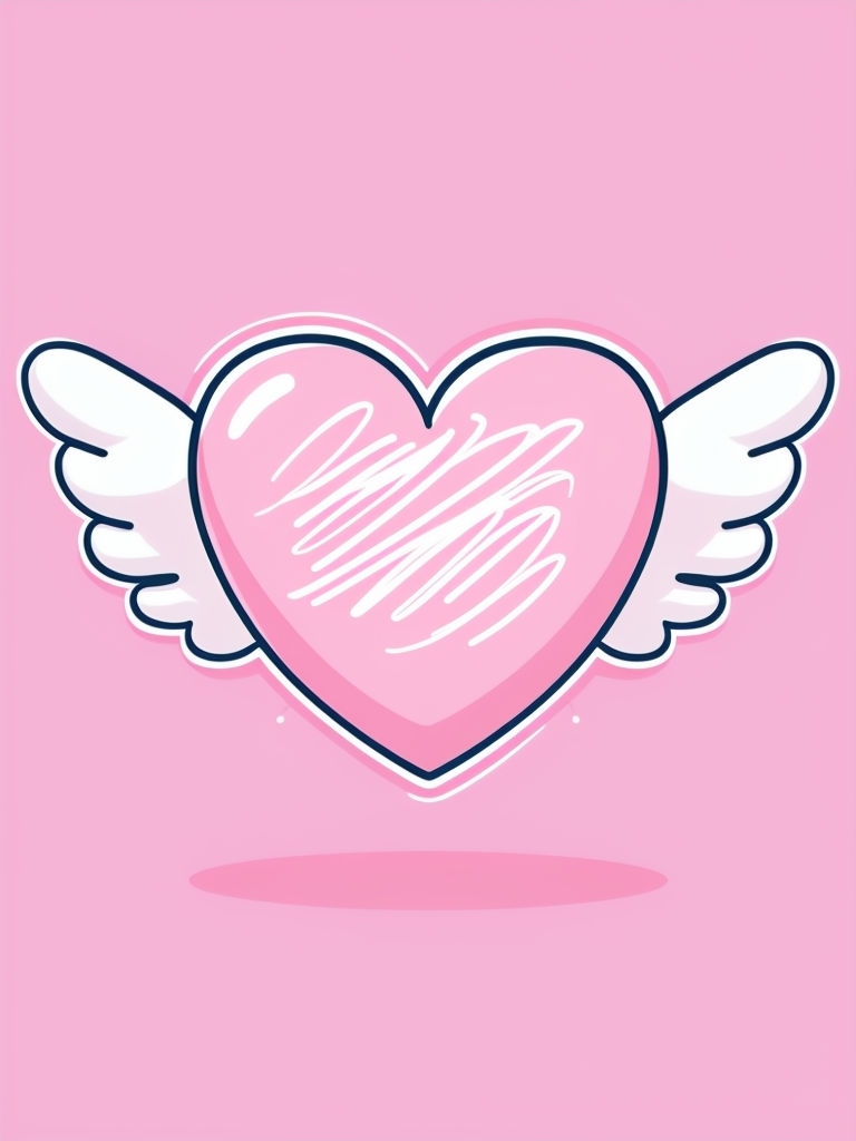 Whimsical Pink Heart with Wings Childlike Cartoon Sticker