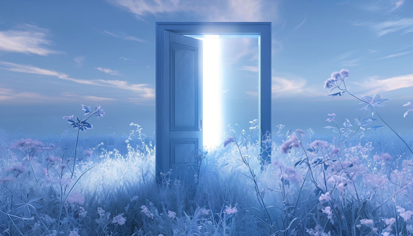 Ethereal Blue Dreamlike Landscape with Open Door Virtual Backgrounds