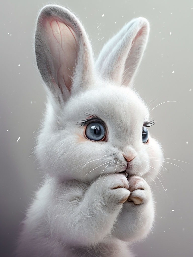 Adorable Realistic White Bunny Illustration with Dreamy Background Art