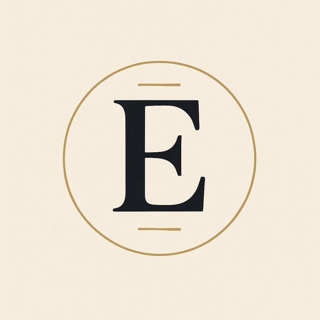 Elegant Gold Framed Black Serif Letter E Design Monogram