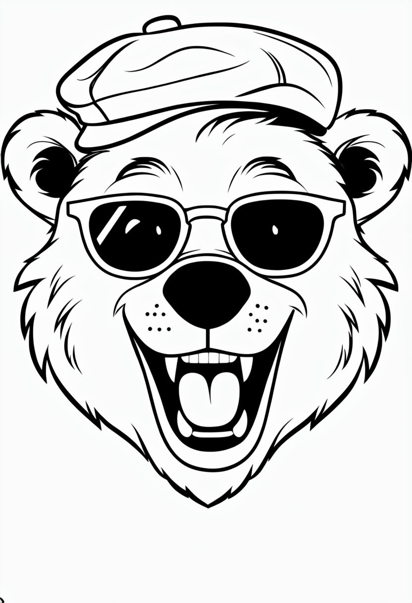 Cheerful Bear Face Line Art for Kids Coloring Book Pages