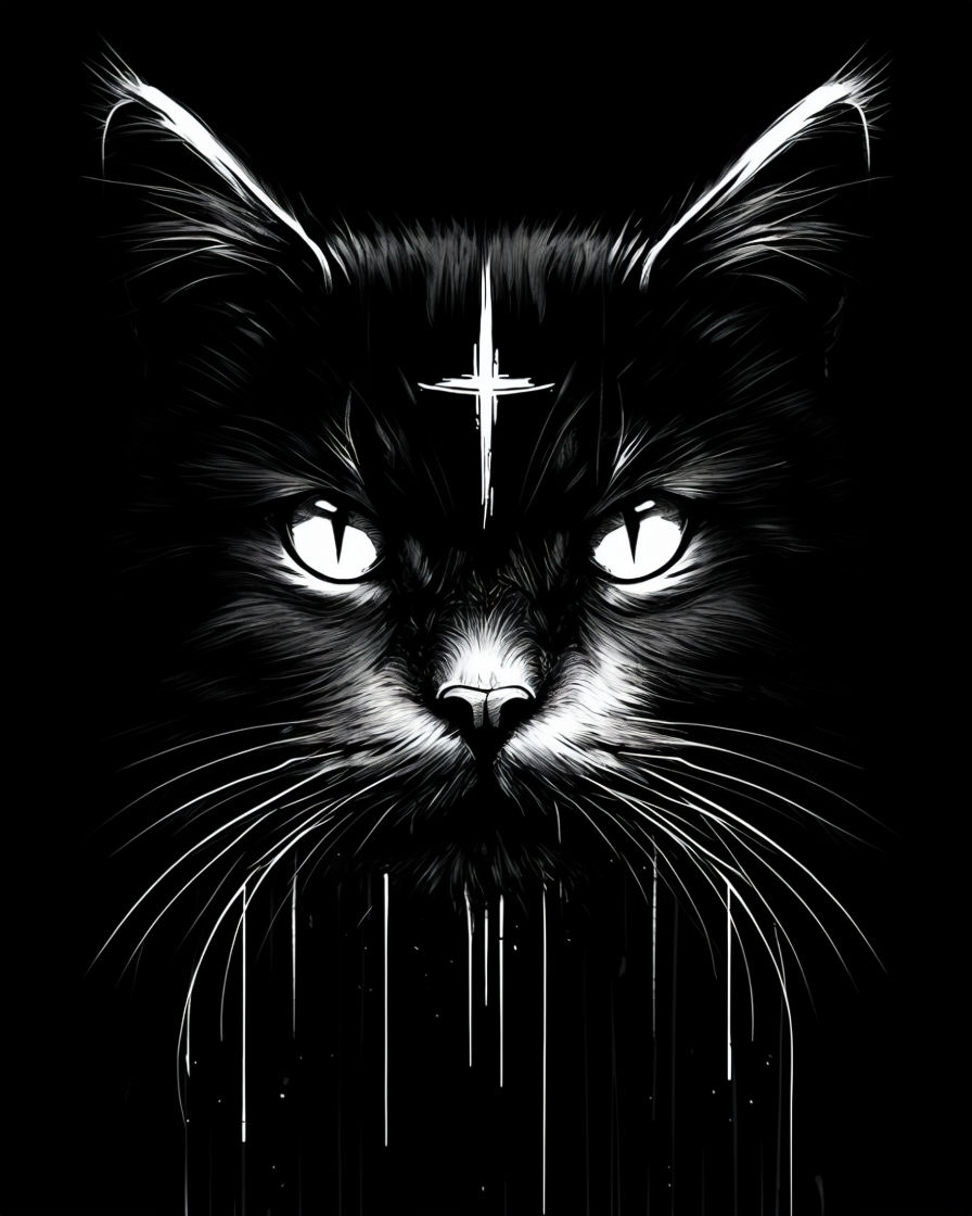 Eerie Symmetrical Cat Face Illustration T-Shirt