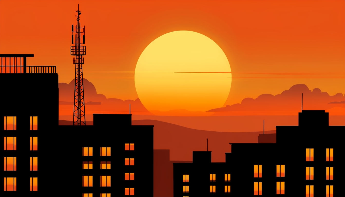 Tranquil Urban Skyline at Sunset Digital Artwork Background