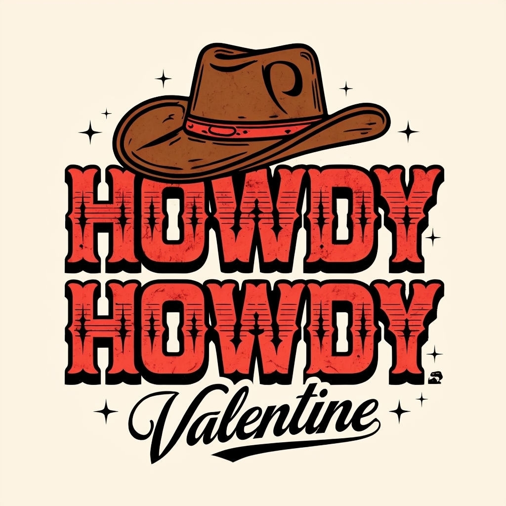 Rustic Cowboy Hat Howdy Valentine Graphic T-Shirt