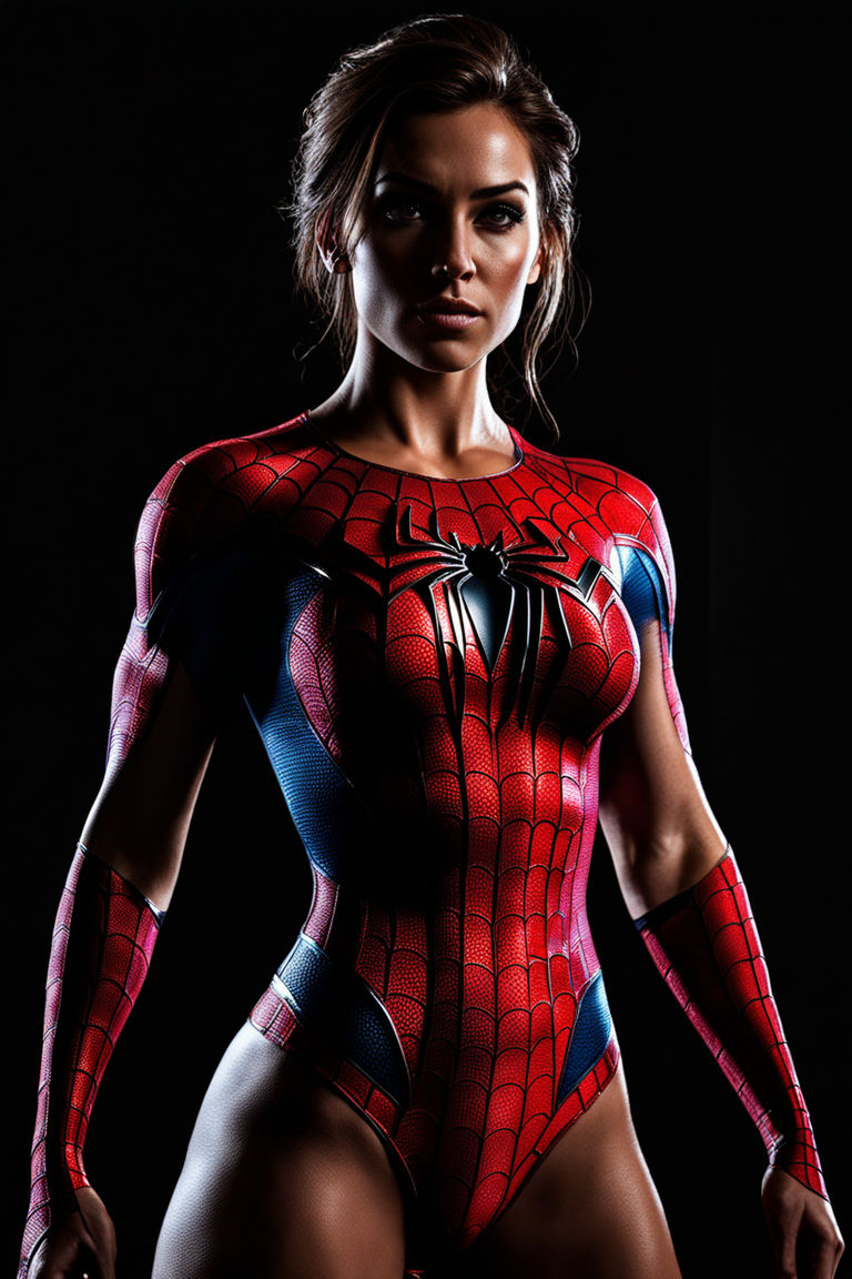 Jessica Biel as spider woman detailed realistic