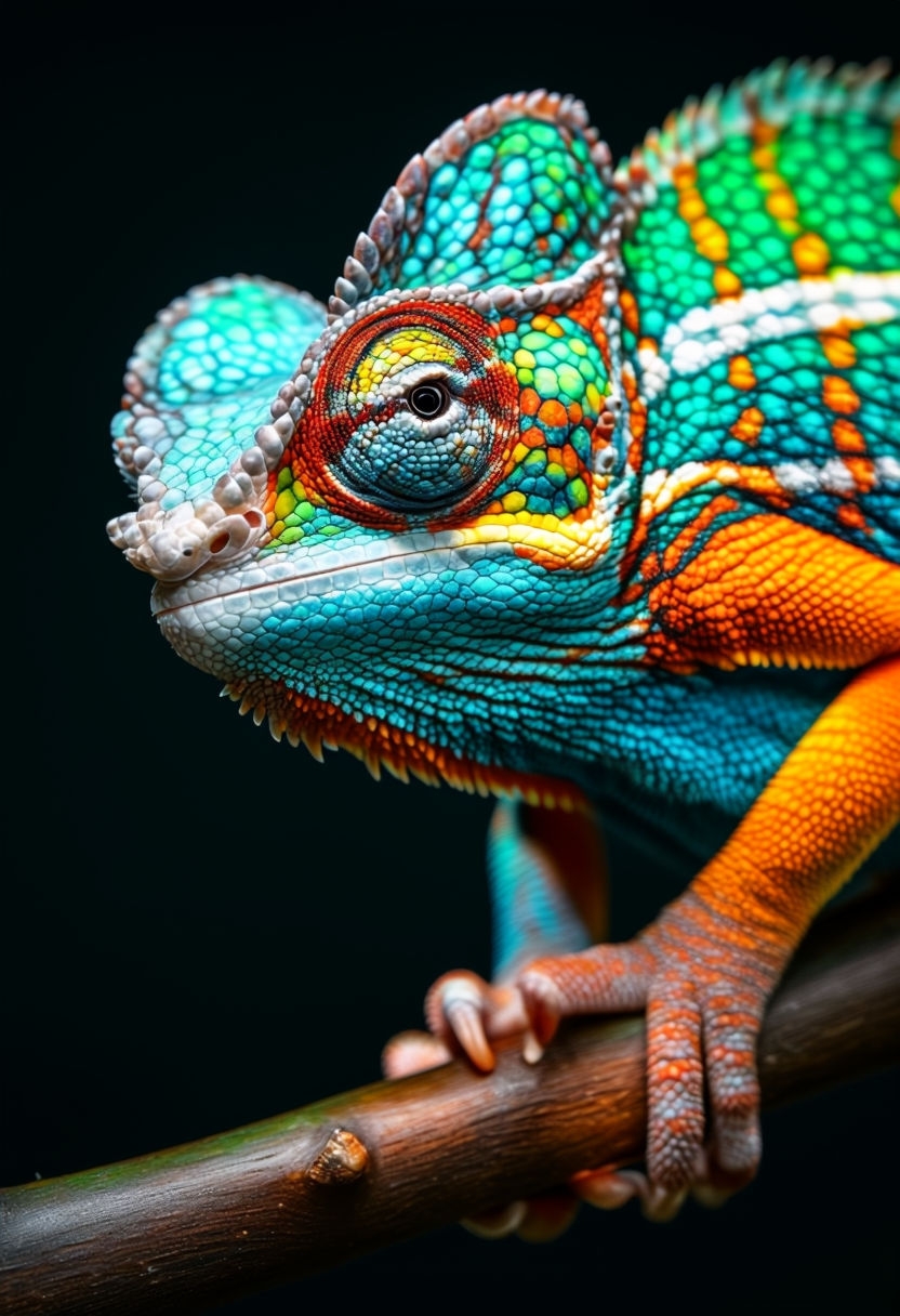 Vibrant Macro Portrait of a Colorful Panther Chameleon Art