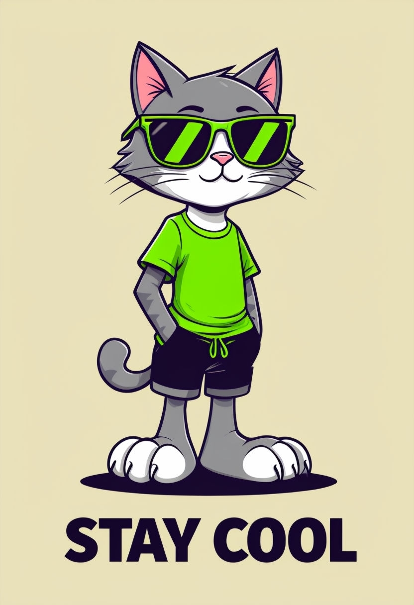 Confident Gray Cat in Sunglasses with Stay Cool Message T-Shirt