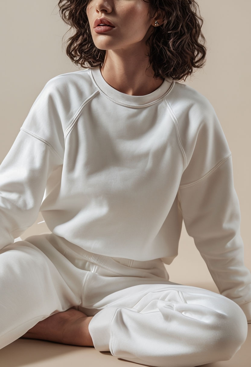 Relaxed All-White Loungewear Set Close-Up Photography Art