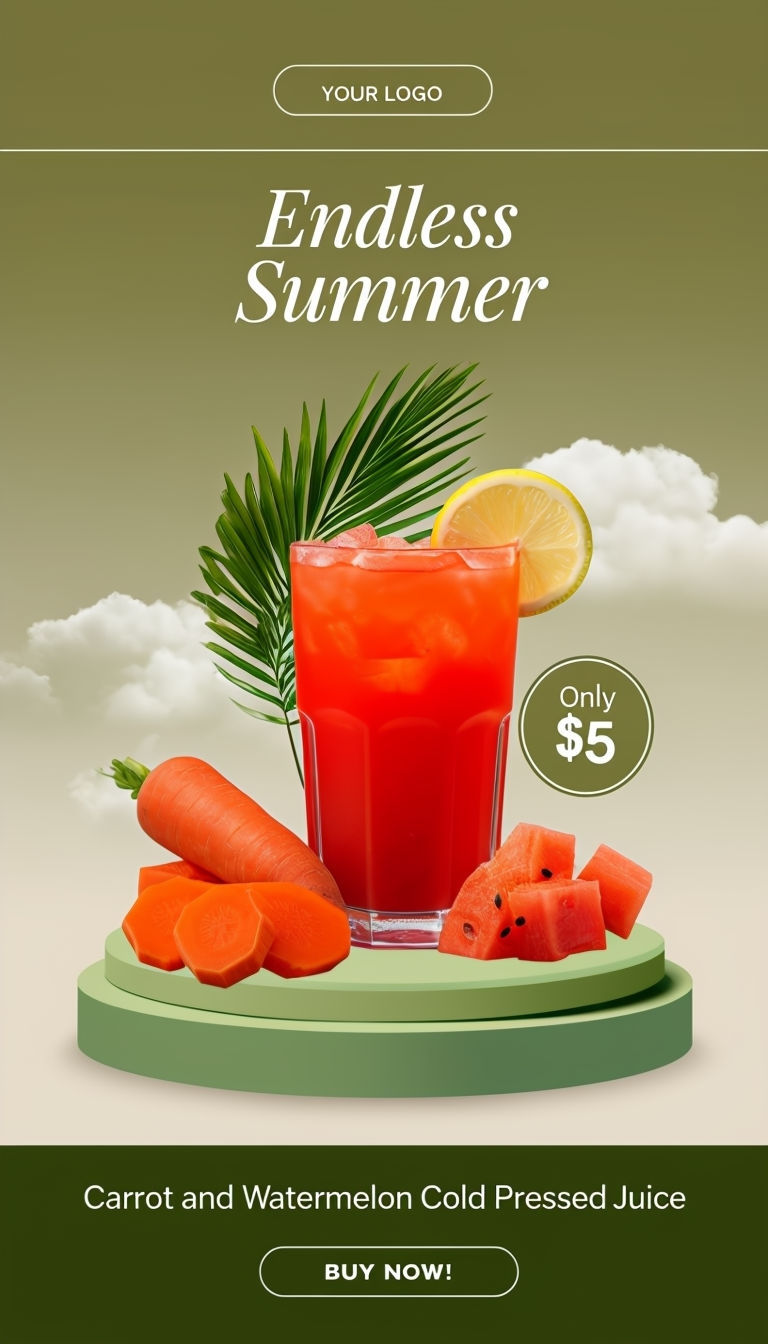 Vibrant Endless Summer Cold-Pressed Juice Advertisement Design Ads