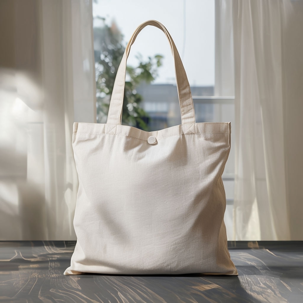 Minimalist White Cotton Tote Bag Photography Mockup