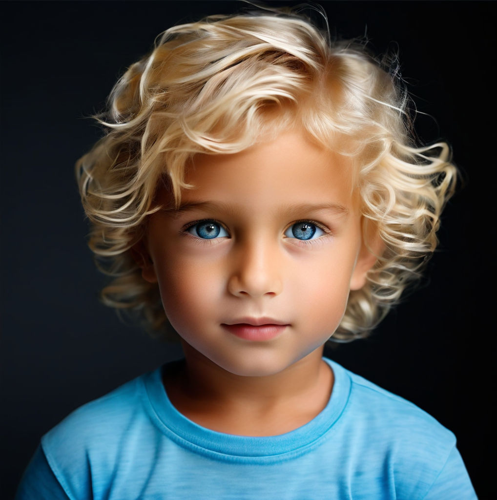 A 12-year-old boy with blond hair and blue eyes