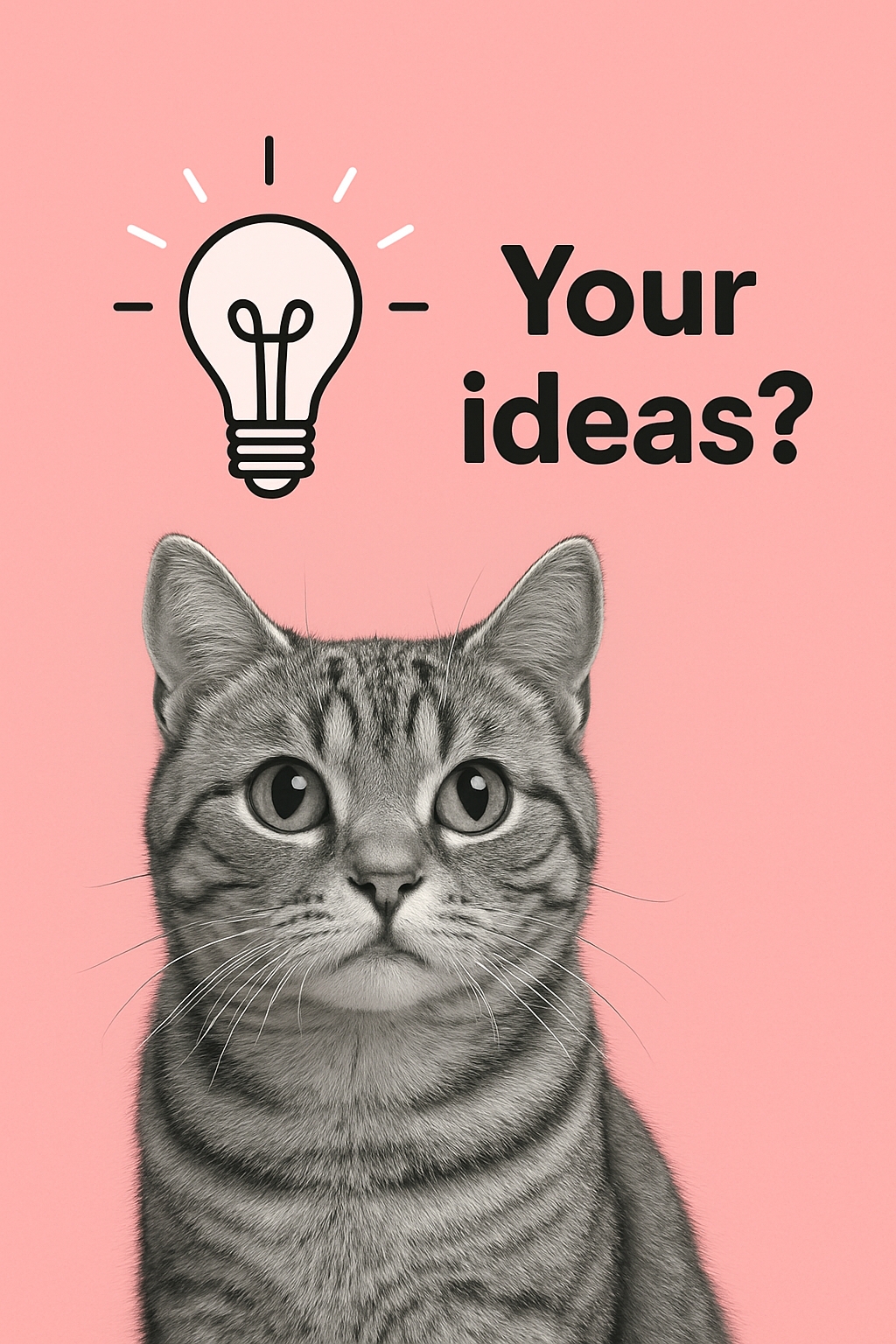 Minimalist Gray Tabby Cat with Lightbulb Icon Social Media Post