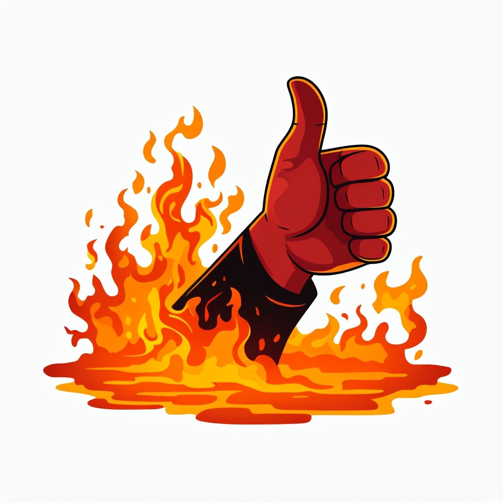 Vibrant Cartoon Thumbs-Up Hand in Fiery Lava Mug