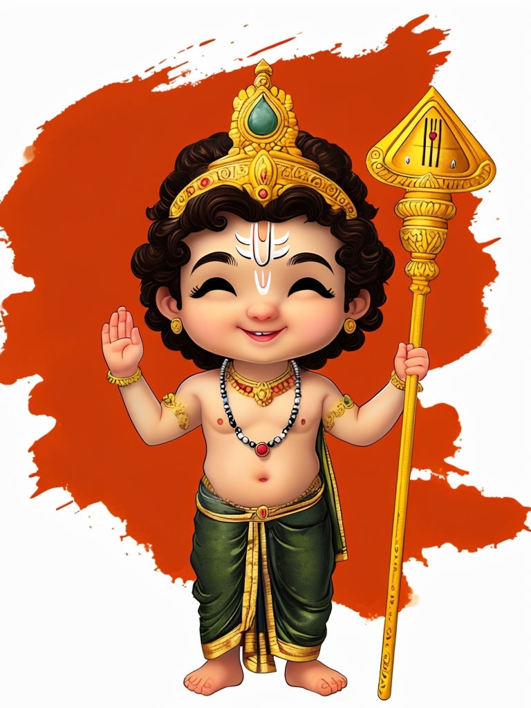 Cheerful Cartoon Lord Balarama Illustration with Traditional Jewelry Poster