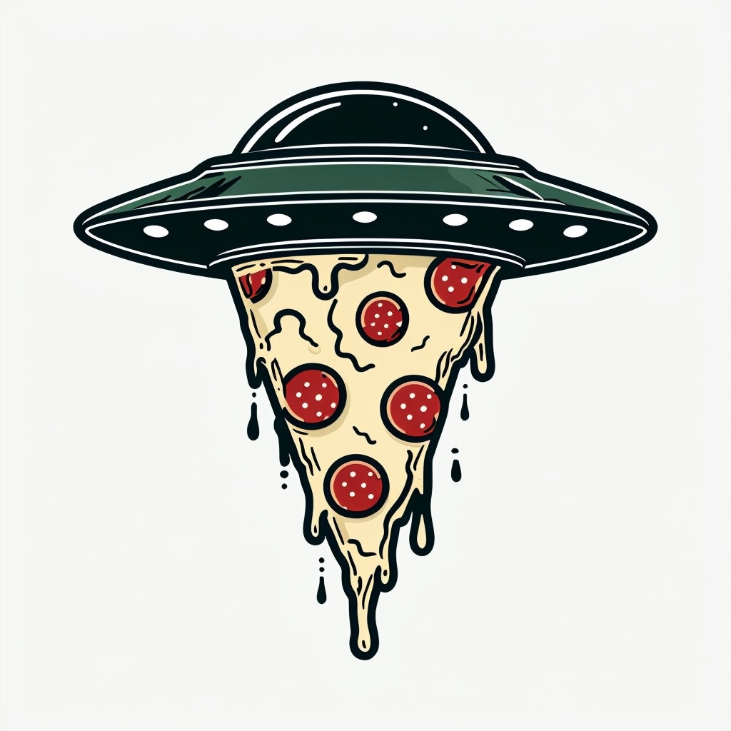 Whimsical UFO Emitting Pizza Slice Minimalist T-Shirt