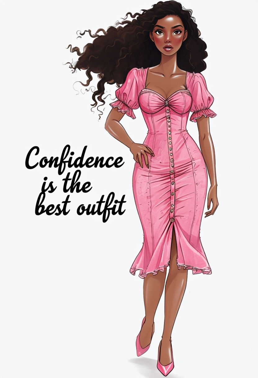 Empowering Fashion Illustration of Confident Black Woman Poster