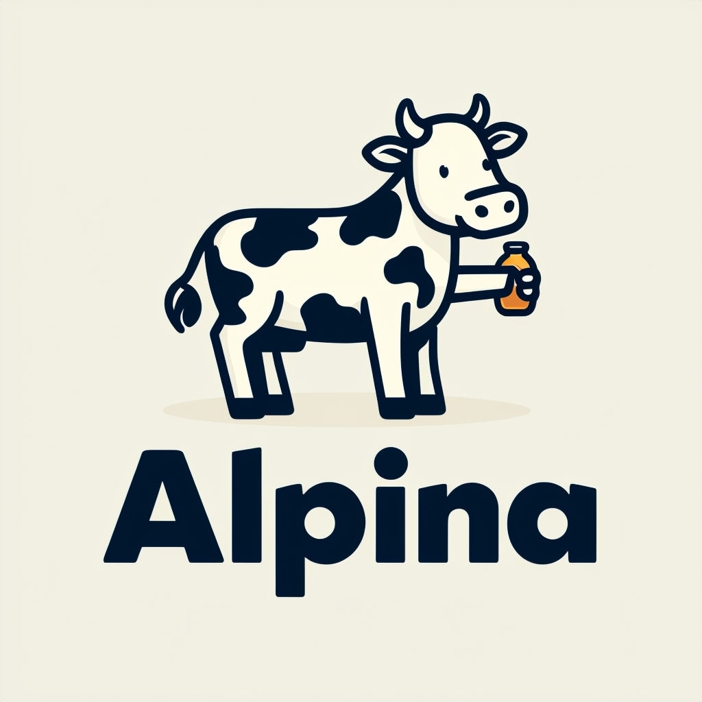 Playful Minimalist Cow Illustration with Alpina Logo